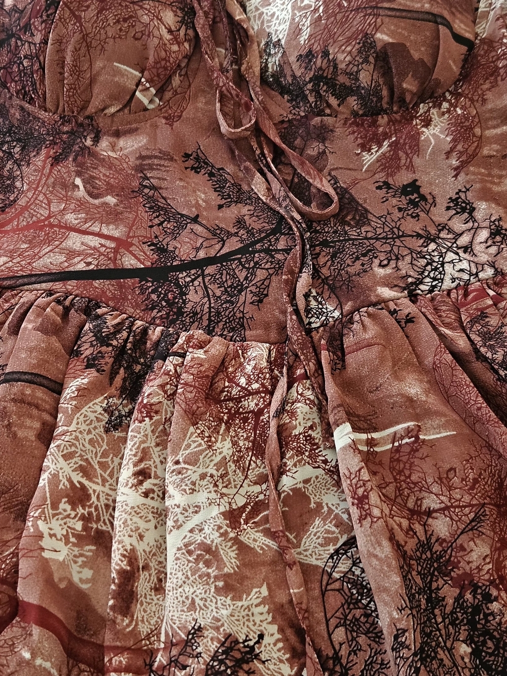 Cottagecore Forest Print Skort Romper Dress Long Sleeve Brown Size S/M NWT - Picture 11 of 14